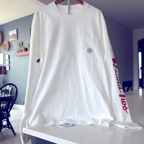 NWT Round Two White Long Sleeve Shirt M Front Pocket Graphic Cotton - Picture 5 of 7
